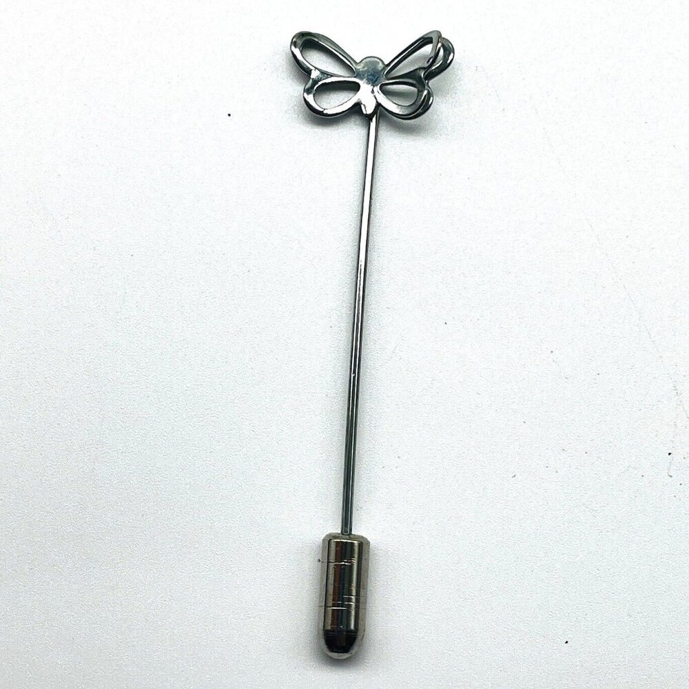 Vintage Butterfly Stick Pin Silver Tone Insect Figural Hat Lapel Jewelry Moth